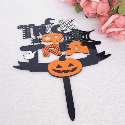 New Design Witch Bat Spider Pumpkin Cake Topper Trick Or Treat Candy Kids For Halloween Decoration Party Supplier